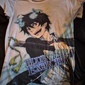 Blue Exorcist Graphic Tee - Aqua & Black Anime Shirt